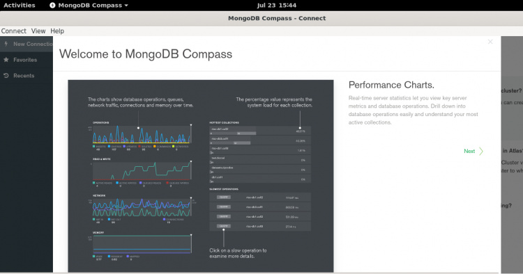 Panel de control MongoDB Compass