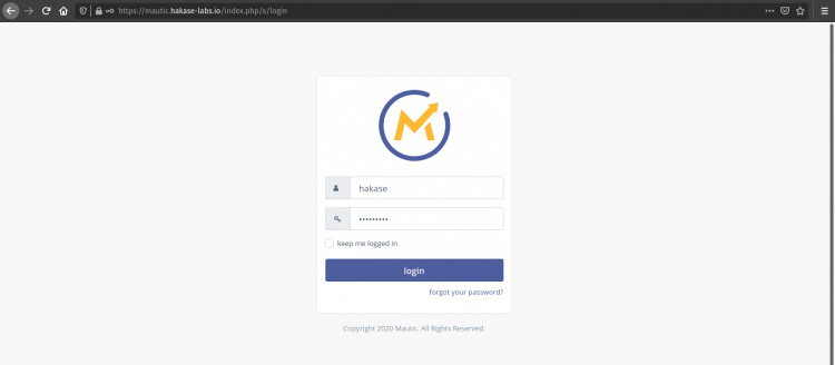 Página de inicio de sesión de Mautic