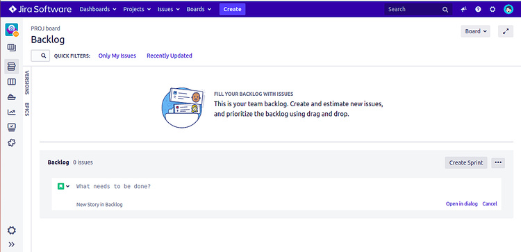 Panel de control del proyecto Jira