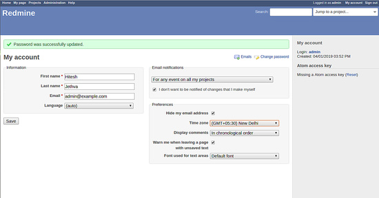 Panel de control de Redmine
