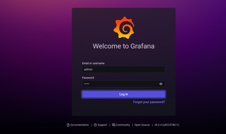 Inicio de sesión en Grafana