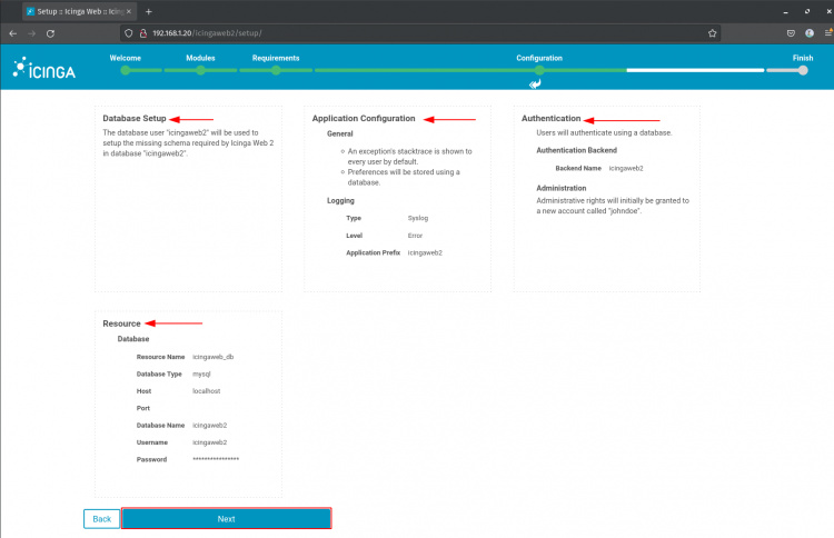 icinga web 2 comprueba toda la configuración de la instalación