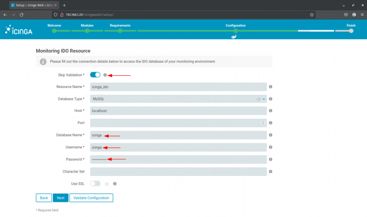 icinga 2 ido configuración de la base de datos mysql