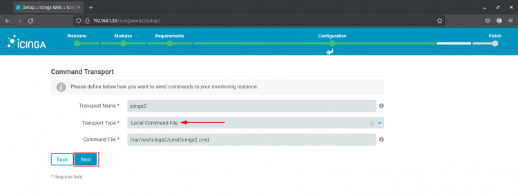 transporte del comando icinga 2