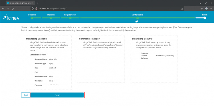 instalación del acabado icinga 2