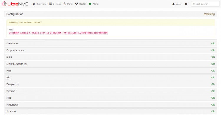 Panel de control de LibreNMS