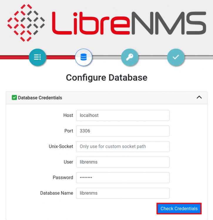 configuración de la base de datos librenms