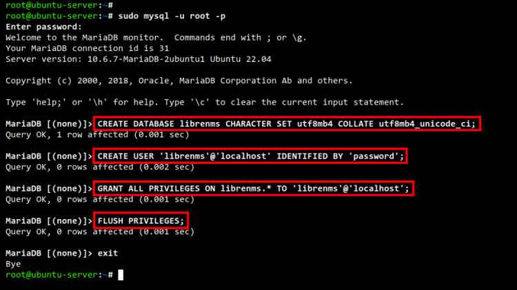 crear base de datos y usuario