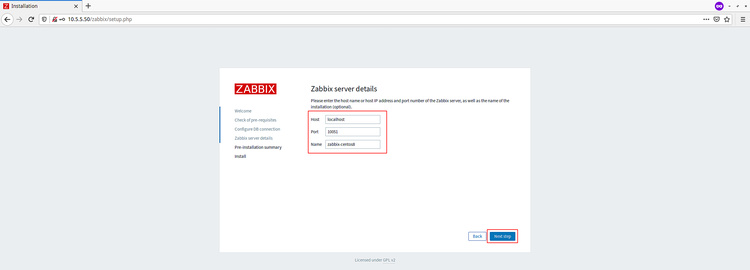 Detalles del servidor Zabbix