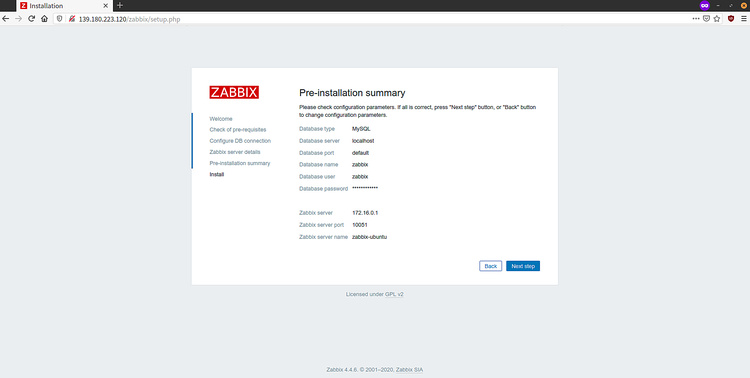 Resumen de la preinstalación