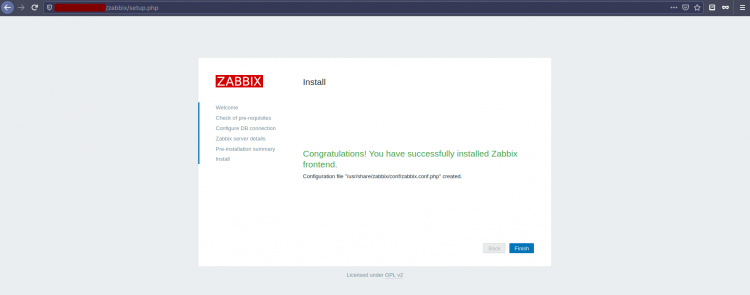La instalación de Zabbix está terminada