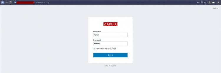 Página de inicio de sesión de Zabbix