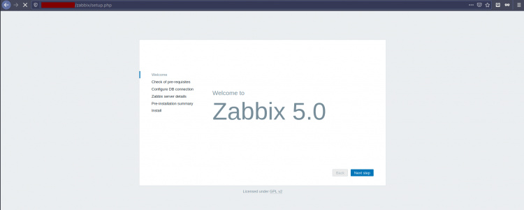 Página de bienvenida de Zabbix