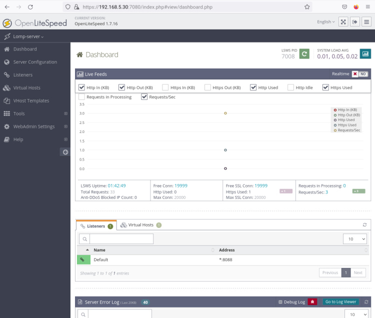 panel de administración de openlitespeed