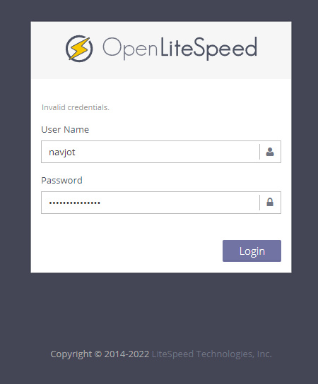 Página de inicio de sesión de OpenLiteSpeed