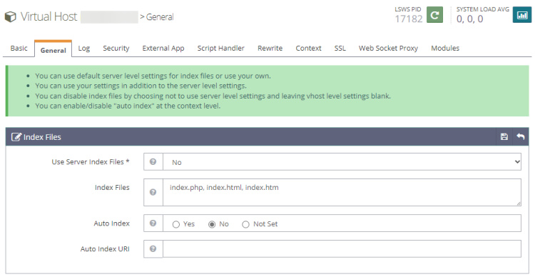 Archivos de índice de OpenLiteSpeed