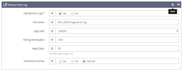 Registro de host virtual OpenLiteSpeed