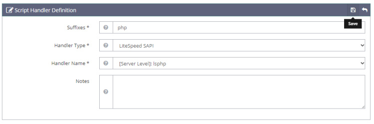 Definición del Manejador de Script OpenLiteSpeed