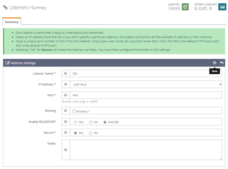 Escucha SSL OpenLiteSpeed
