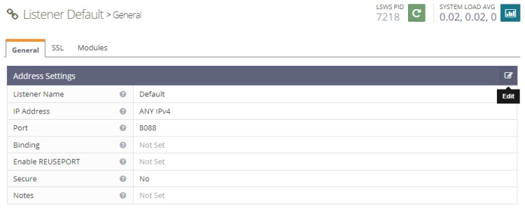 Escucha por defecto de OpenLiteSpeed