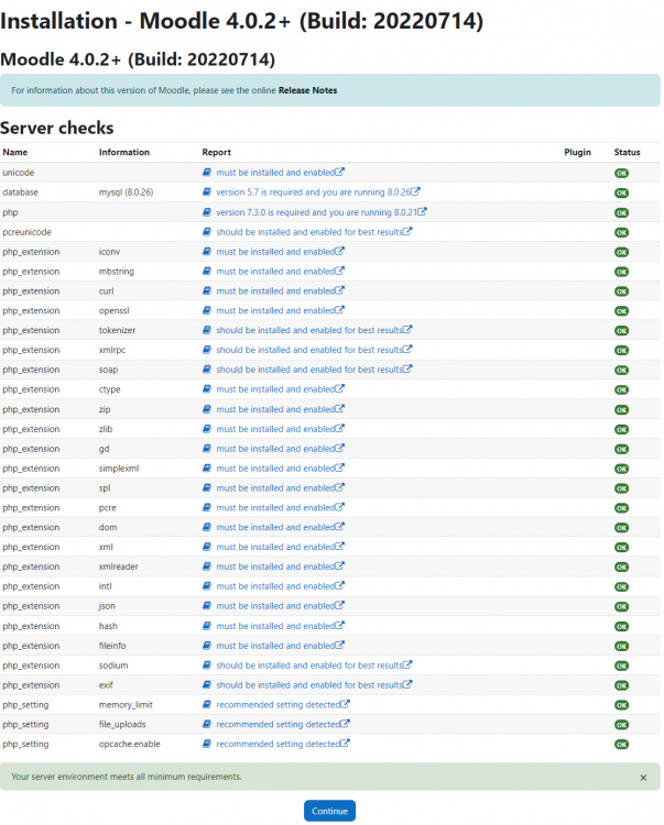Requisitos del sistema Moodle