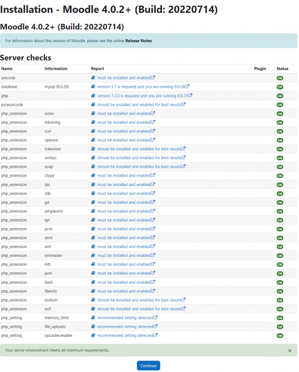 Requisitos del sistema Moodle