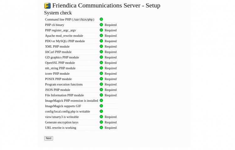 Comprobación del sistema Friendica
