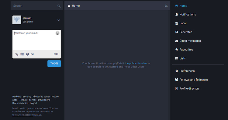 Panel de control de Mastodonte