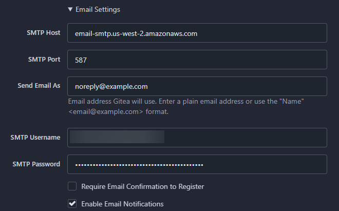 Configuración del correo electrónico de Gitea