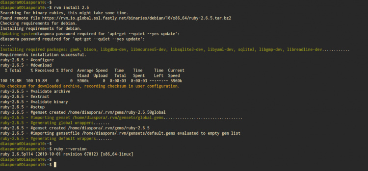Instalar Ruby 2.6 con el gestor de versiones de Ruby RVM