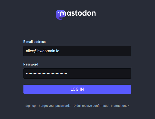 página de inicio de sesión de mastodonte