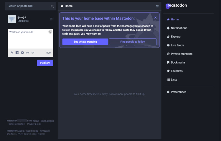 Mastodon TimeLine Página