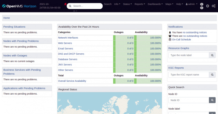 Panel de control de OpenNMS