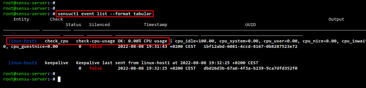 sensuctl comprobar lista de eventos