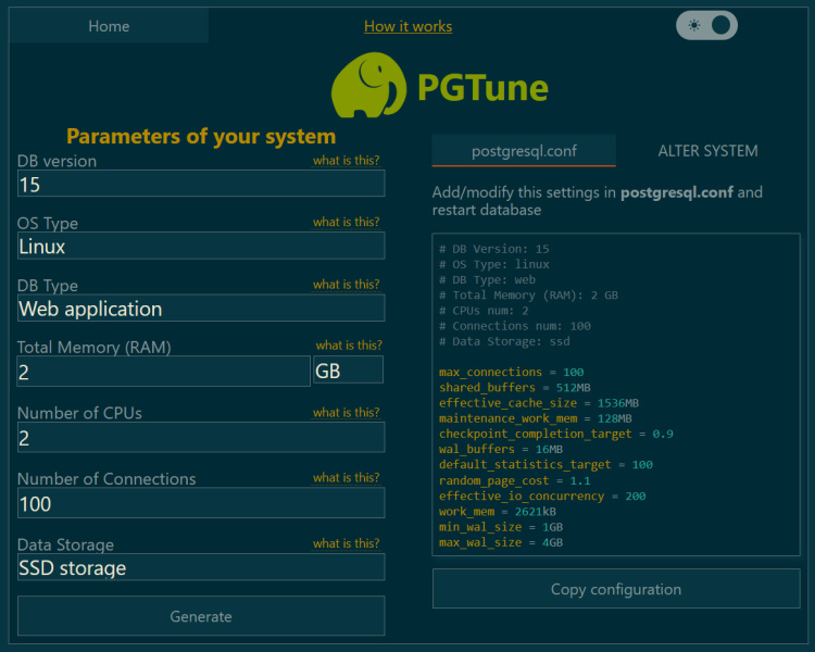 Página web de PGTune