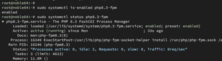 comprobar el servicio php-fpm