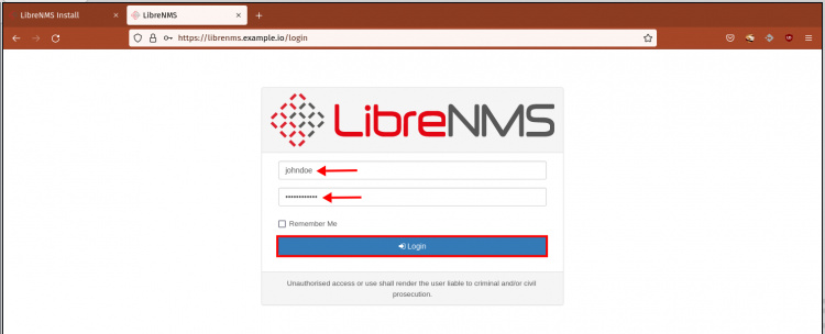 Página de inicio de sesión de LibreNMS