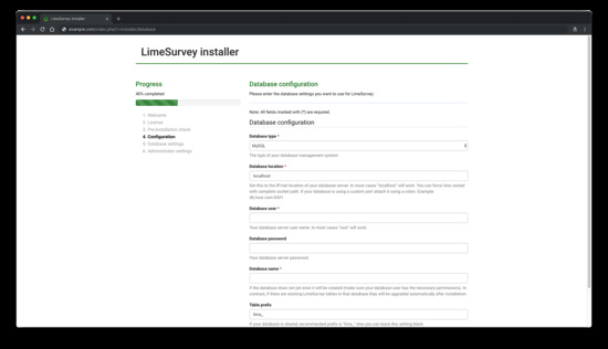 Configuración de la base de datos