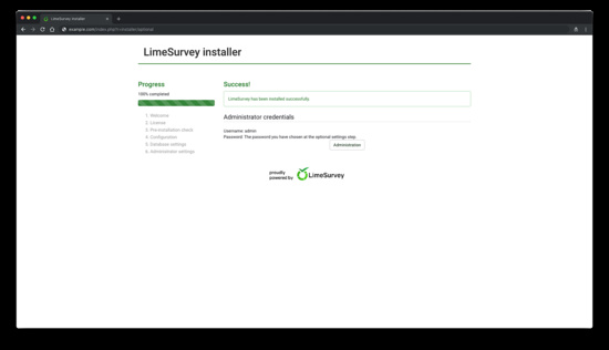 LimeSurvey se ha instalado con éxito