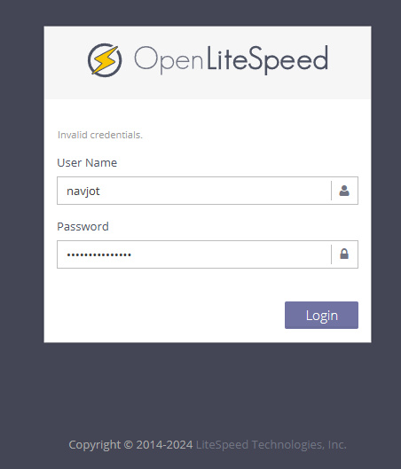 Página de inicio de sesión de OpenLiteSpeed