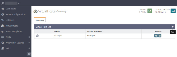 Resumen de los hosts virtuales OpenLiteSpeed