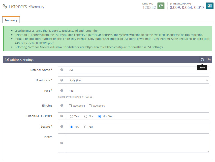 Escucha SSL OpenLiteSpeed