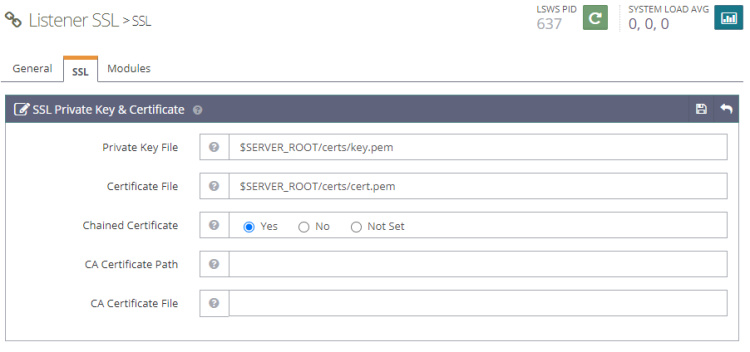 Clave y certificado SSL autofirmados OpenLiteSpeed