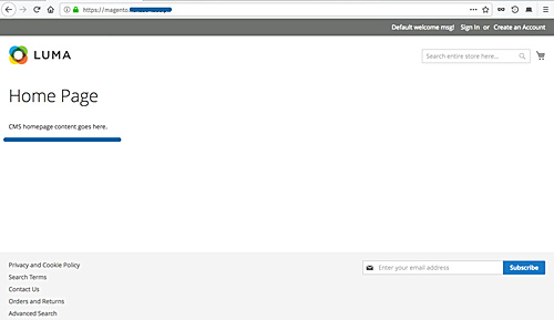 Página de inicio de Magento