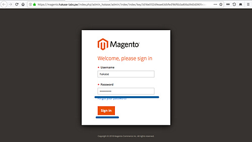 Inicio de sesión en el backend de Magento