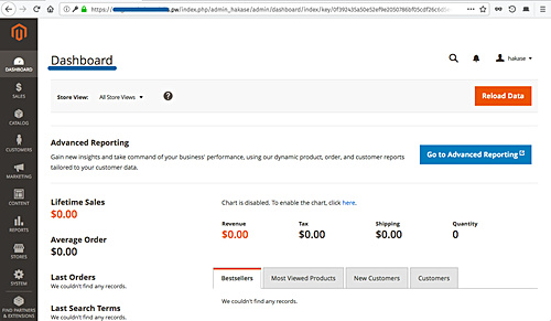 Panel de control de Magento