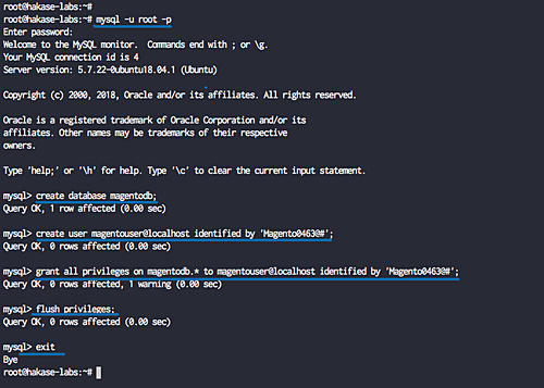 Crear base de datos MySQL y usuario para Magento