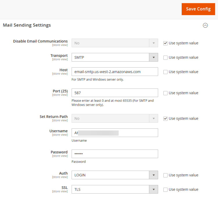 Configuración del correo de Magento Amazon SES