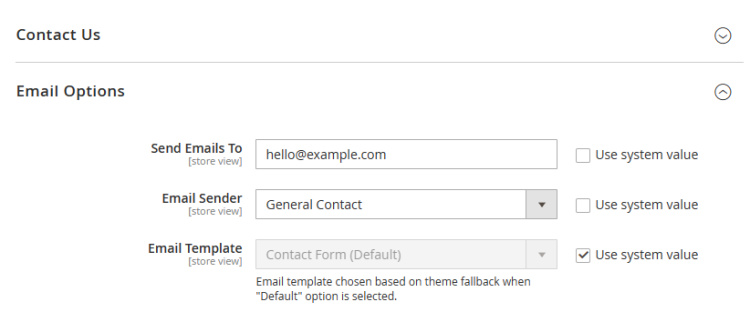 Configuración del correo electrónico de contacto de Magento