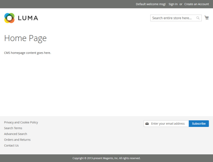 Página de inicio de Magento